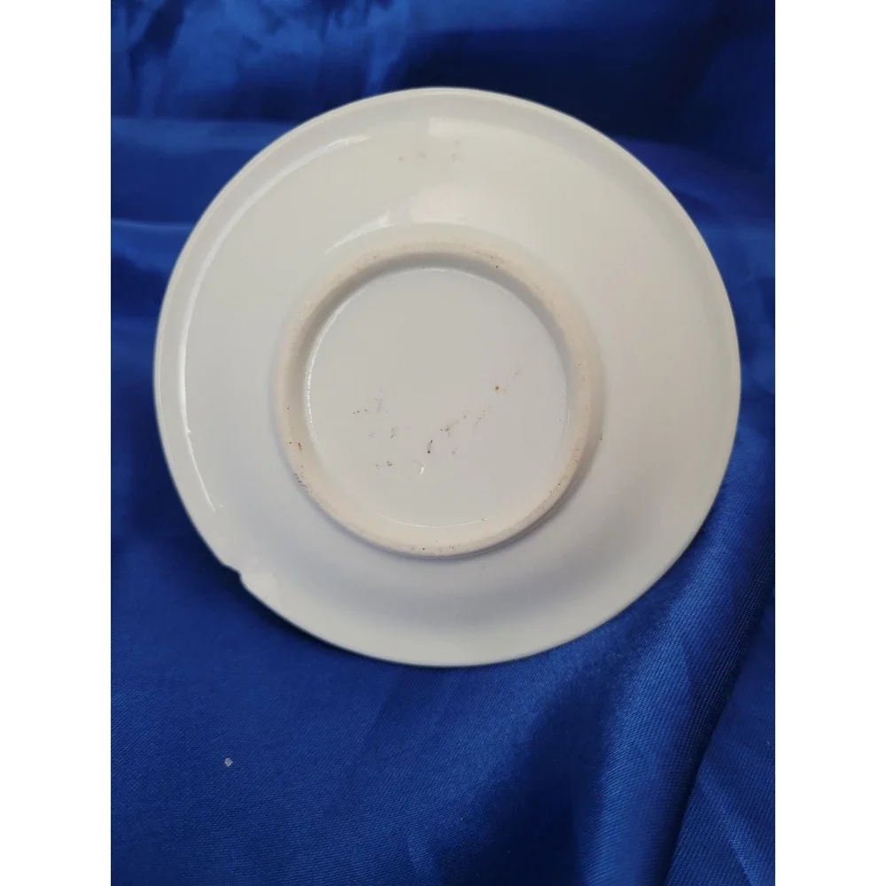 Antique Porcelain Desk Inkwell with Attached Saucer Tray 1900s